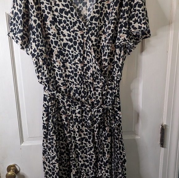 Rachel Roy Faux Wrap Dress Cream Black Leopard Animal Print Plus Size 3X $129.00 - Picture 7 of 11